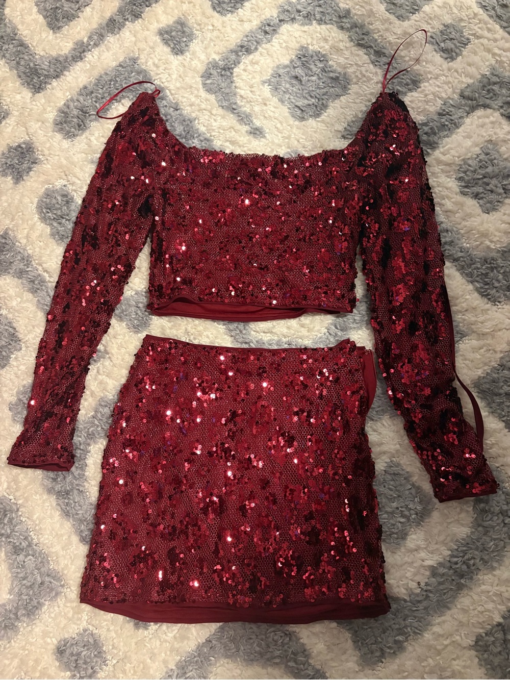 Red Sequin Mini Skirt and top set - Women's Party Skirt